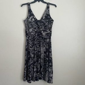 R&K Originals 16 Plus Black/White Spirals Sleeveless Stretch Midi Dress